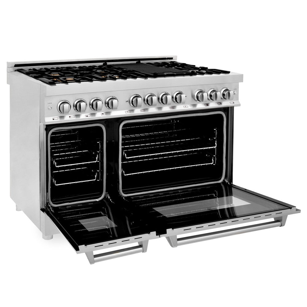 48 In. 6.0 Cu. Ft. Legacy Dual Fuel Range With Gas Cooktop And 2 Electric Ovens In Stainless Steel With Brass Burners RABR48