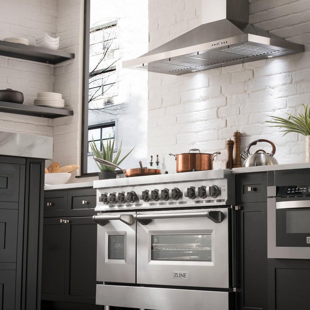 48 In. 6.0 Cu. Ft. Legacy Dual Fuel Range With Gas Cooktop And 2 Electric Ovens In Stainless Steel With Brass Burners RABR48