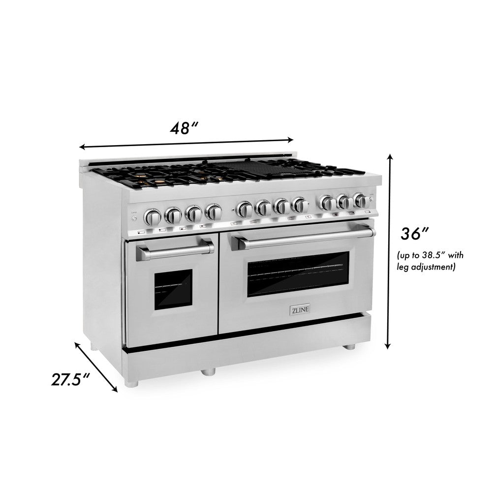 48 In. 6.0 Cu. Ft. Legacy Dual Fuel Range With Gas Cooktop And 2 Electric Ovens In Stainless Steel With Brass Burners RABR48