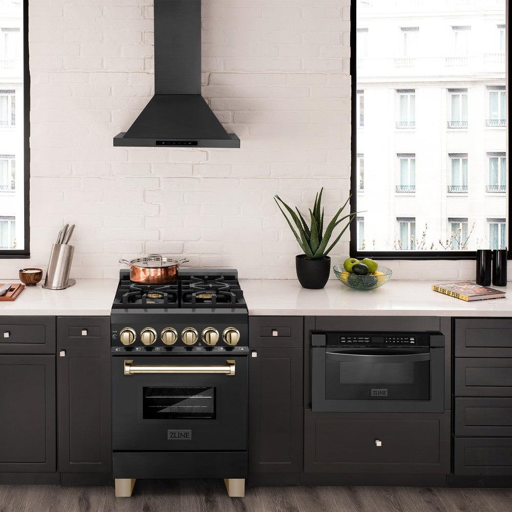 AutographEdition 24" 2.8 cu. ft. Dual Fuel Range with Gas Stove and Electric Oven in Black Stainless Steel with Polished Gold Accents RABZ24G