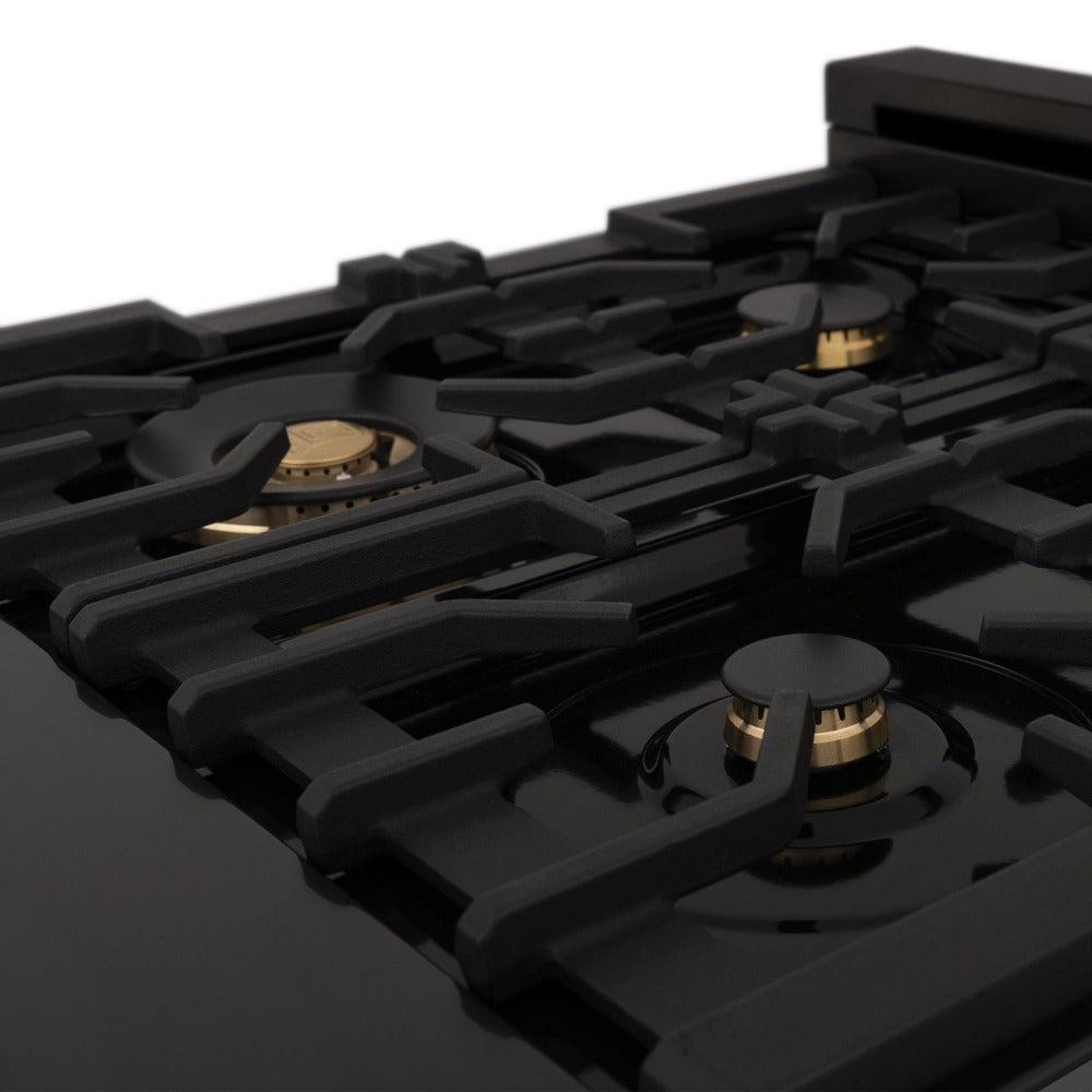 Autograph Edition 30 In. 4.0 Cu. Ft. Legacy Dual Fuel Range With 4 Burner Gas Cooktop And Electric Convection Oven In Black Stainless Steel And Champagne Bronze Accents RABZ30CB