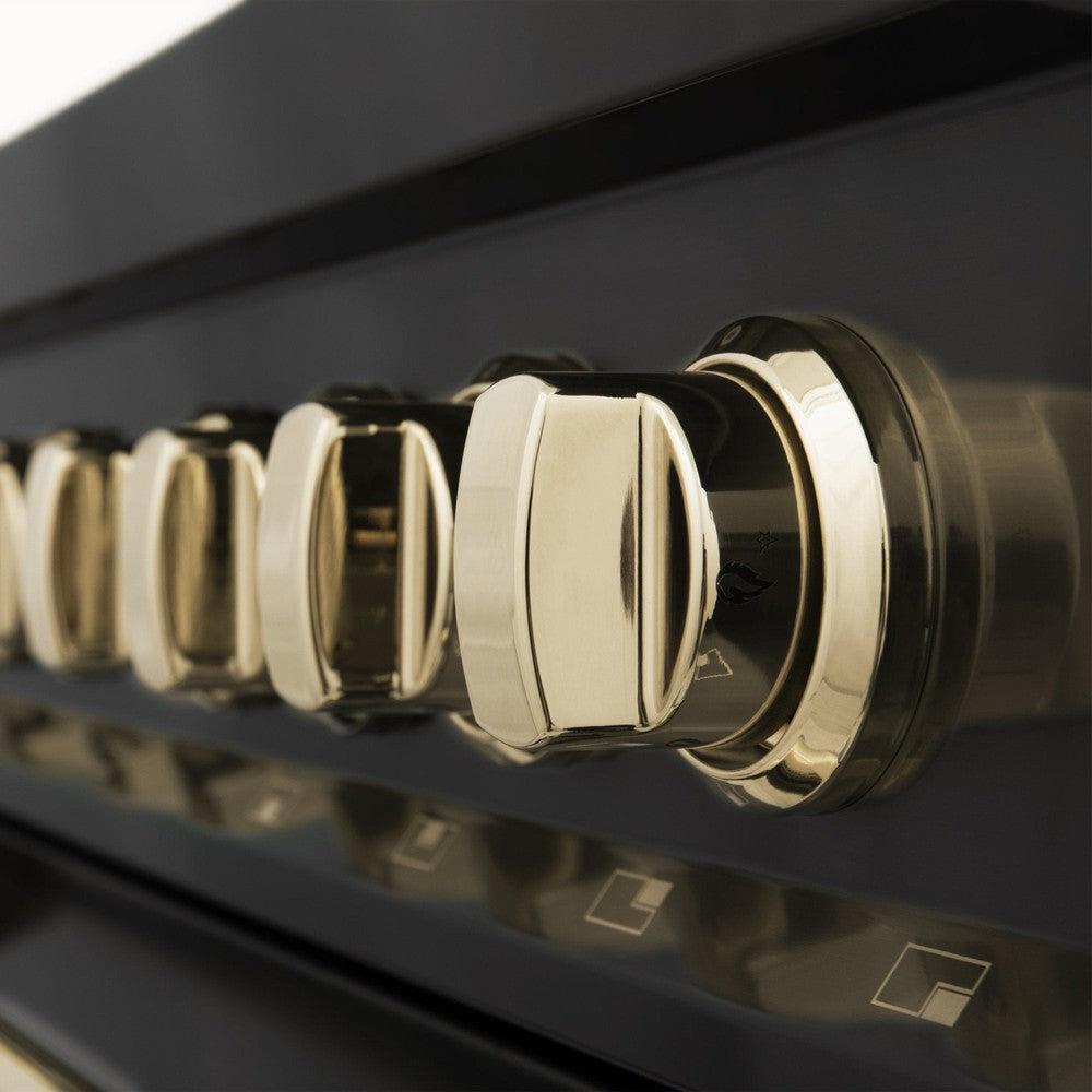 Autograph Edition 48 In. 6.0 Cu. Ft. Legacy Dual Fuel Range With 7 Burner Gas Cooktop And 2 Electric Ovens In Black Stainless Steel And Polished Gold Accents RABZ48G