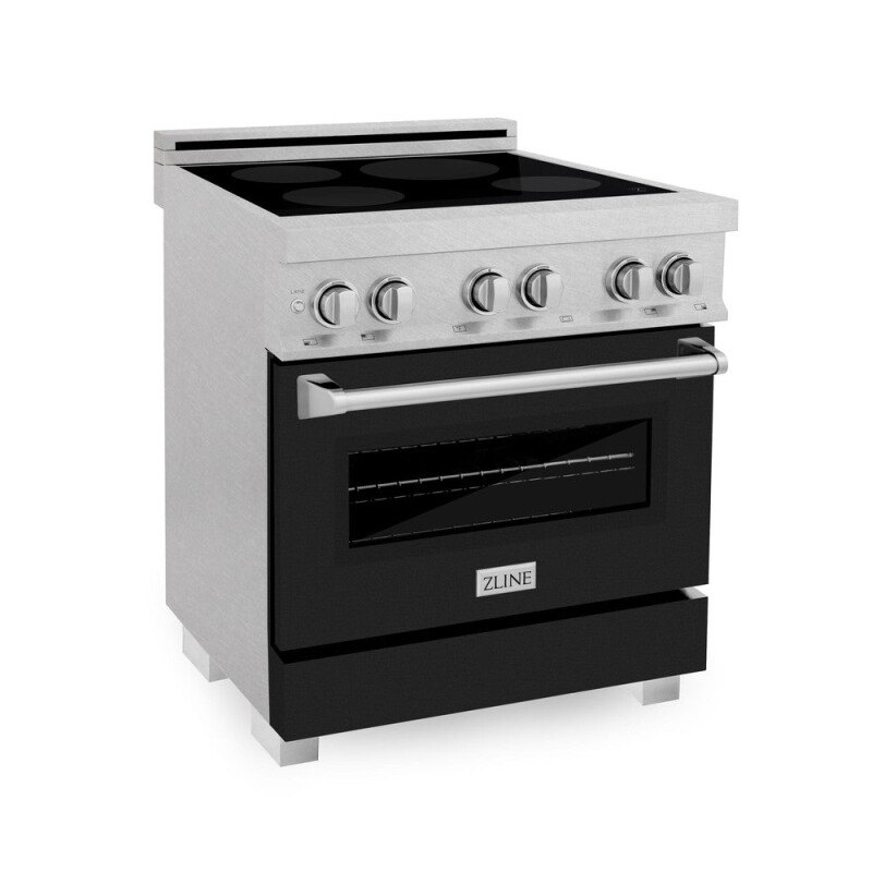 ZLINE 30 in. 4.0 cu. ft. Legacy Induction Range with 4 Element Cooktop and Electric Oven in DuraSnow® Stainless Steel and Black Matte Door (RAINDS-BLM-30) RAINDSBLM30