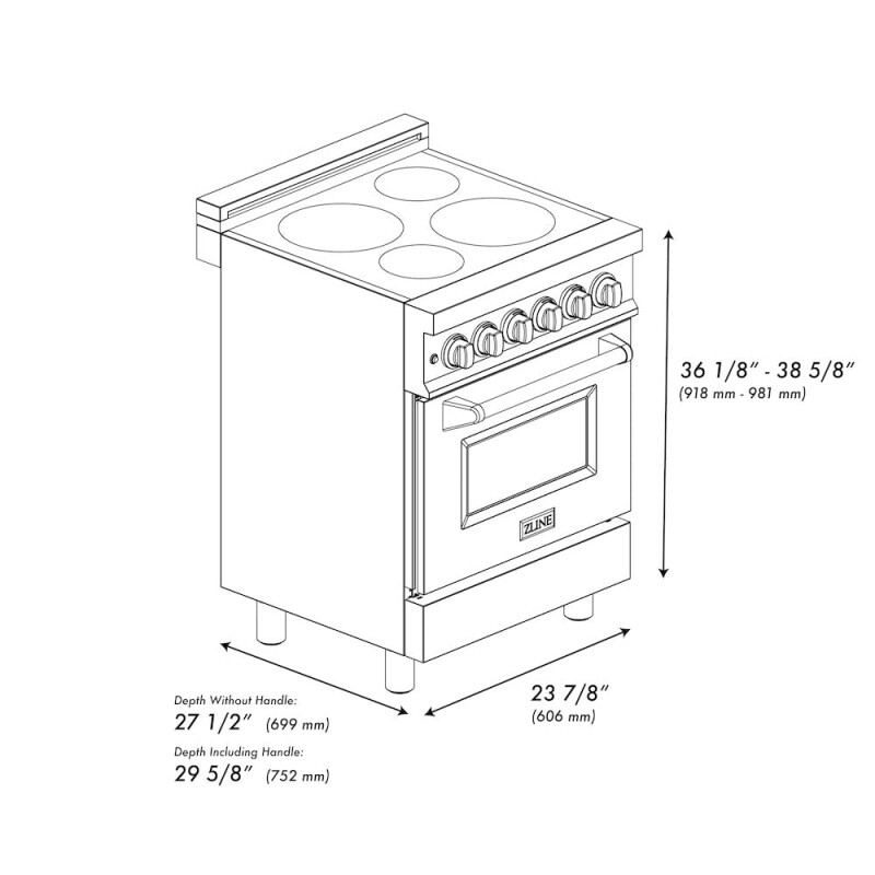 ZLINE 24 in. 2.8 cu. ft. Legacy Induction Range with 4 Element Cooktop and Electric Oven in Satin Stainless Steel and White Matte Door (RAINDS-WM-24) RAINDSWM24, product image 10 of 10