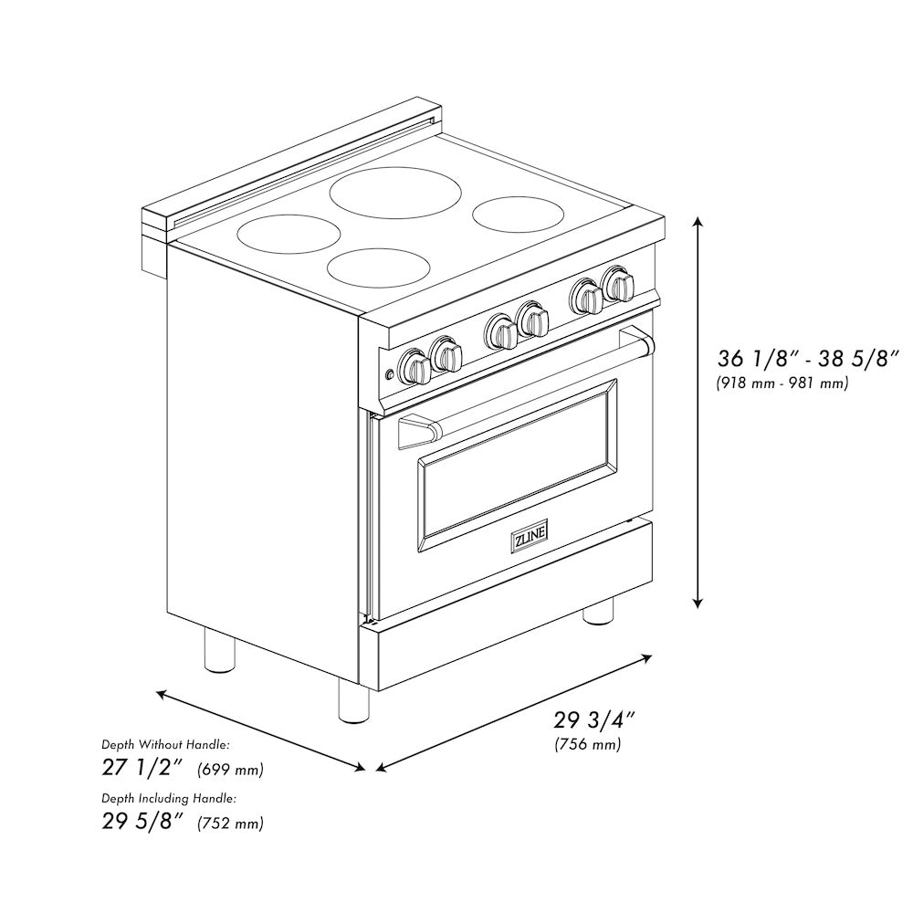 30" 4.0 cu. ft. Induction Range with a 4 Element Stove and Electric Oven RAINDSWM30