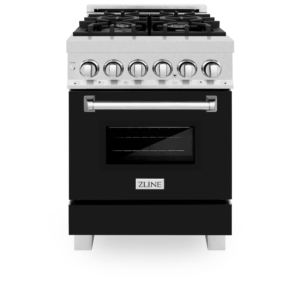 24 In. 2.8 Cu. Ft. Legacy Dual Fuel Range With 4 Burner Gas Cooktop And Electric Convection Oven In Satin Stainless Steel And Black Matte Door RASBLM24
