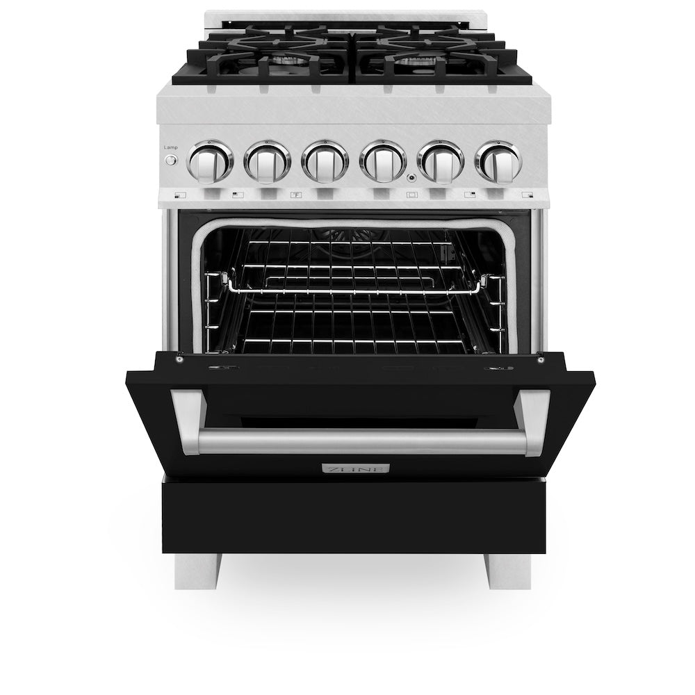 24 In. 2.8 Cu. Ft. Legacy Dual Fuel Range With 4 Burner Gas Cooktop And Electric Convection Oven In Satin Stainless Steel And Black Matte Door RASBLM24