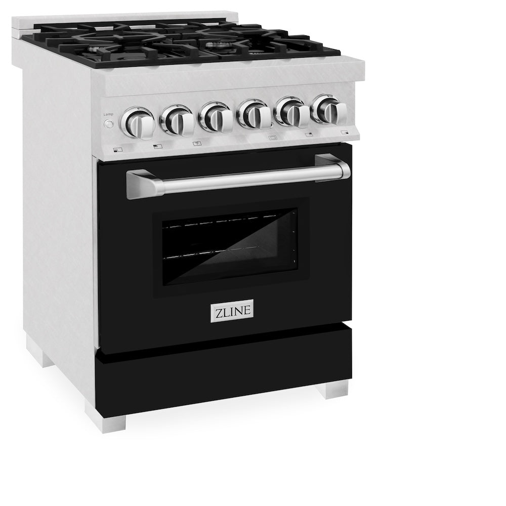 24 In. 2.8 Cu. Ft. Legacy Dual Fuel Range With 4 Burner Gas Cooktop And Electric Convection Oven In Satin Stainless Steel And Black Matte Door RASBLM24