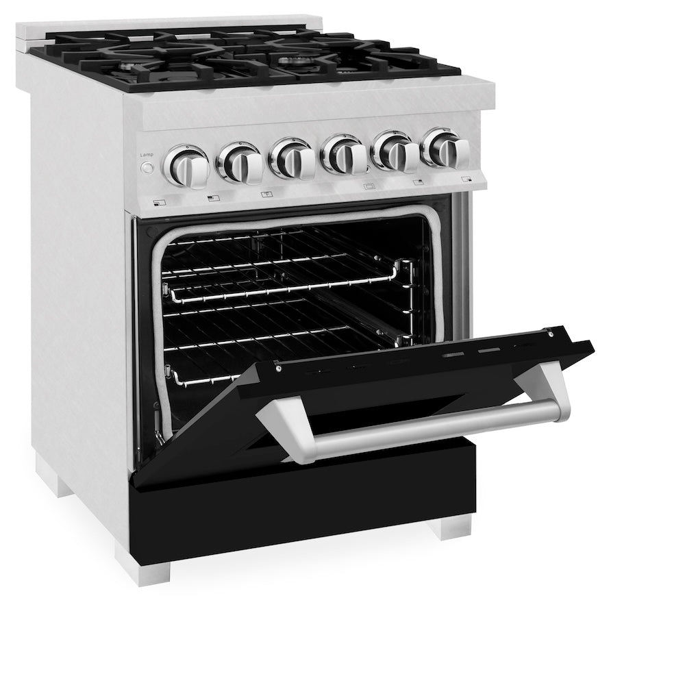24 In. 2.8 Cu. Ft. Legacy Dual Fuel Range With 4 Burner Gas Cooktop And Electric Convection Oven In Satin Stainless Steel And Black Matte Door RASBLM24