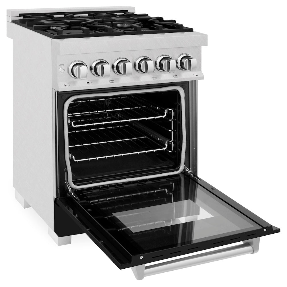 24 In. 2.8 Cu. Ft. Legacy Dual Fuel Range With 4 Burner Gas Cooktop And Electric Convection Oven In Satin Stainless Steel And Black Matte Door RASBLM24