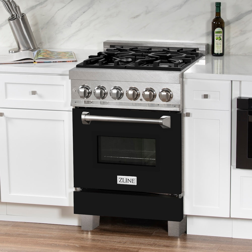 24 In. 2.8 Cu. Ft. Legacy Dual Fuel Range With 4 Burner Gas Cooktop And Electric Convection Oven In Satin Stainless Steel And Black Matte Door RASBLM24