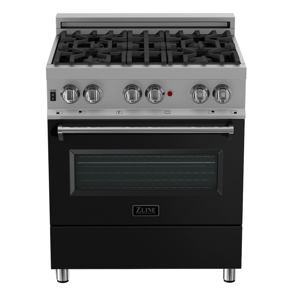 30 In. 4.0 Cu. Ft. Legacy Dual Fuel Range With 4 Burner Gas Cooktop And Electric Convection Oven In Satin Stainless Steel And Black Matte Door RASBLM30