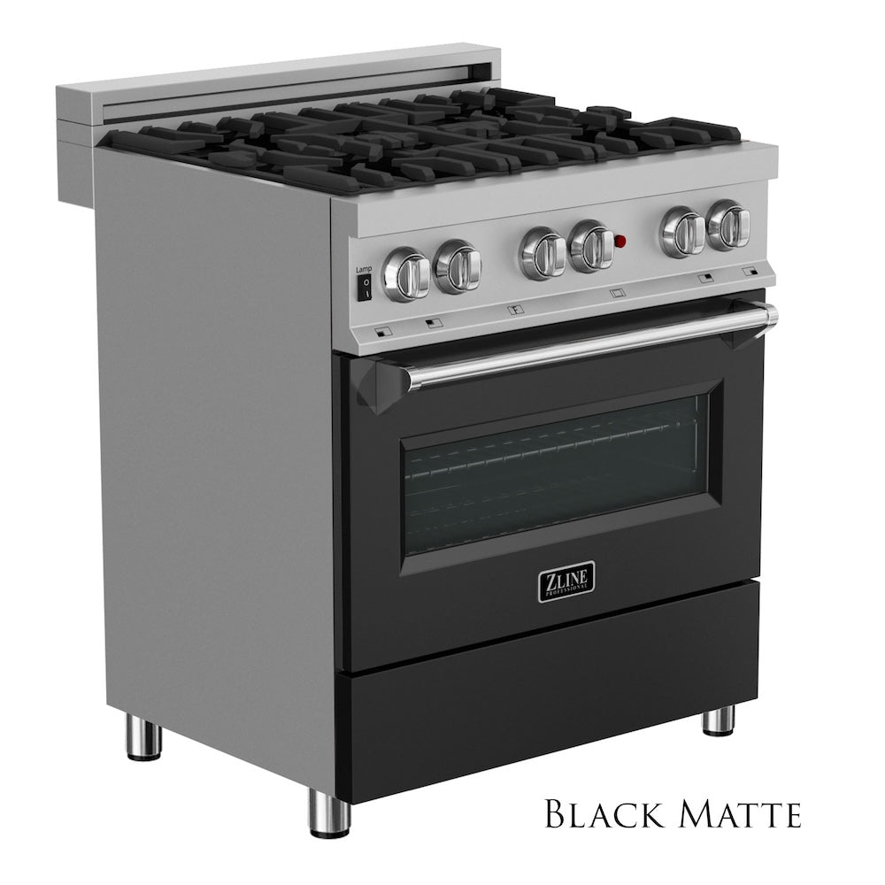 30 In. 4.0 Cu. Ft. Legacy Dual Fuel Range With 4 Burner Gas Cooktop And Electric Convection Oven In Satin Stainless Steel And Black Matte Door RASBLM30