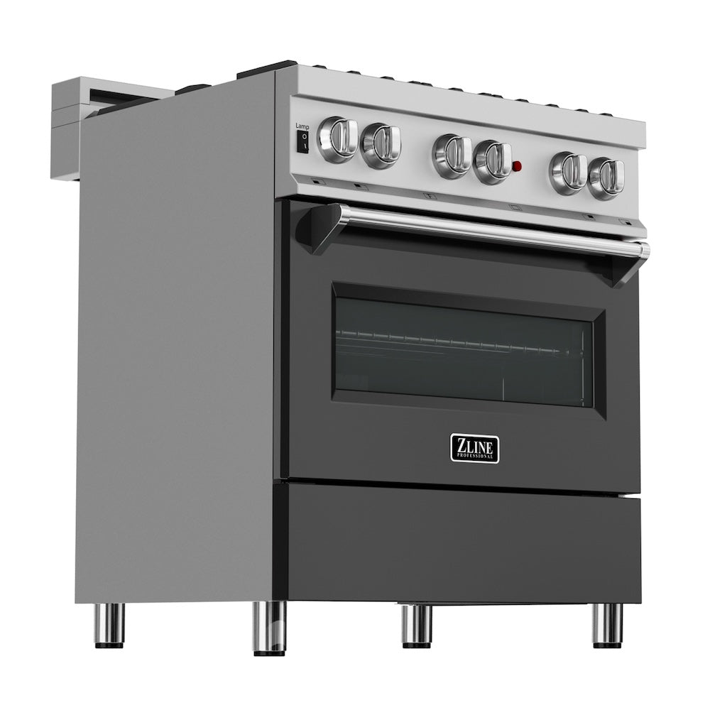 30 In. 4.0 Cu. Ft. Legacy Dual Fuel Range With 4 Burner Gas Cooktop And Electric Convection Oven In Satin Stainless Steel And Black Matte Door RASBLM30
