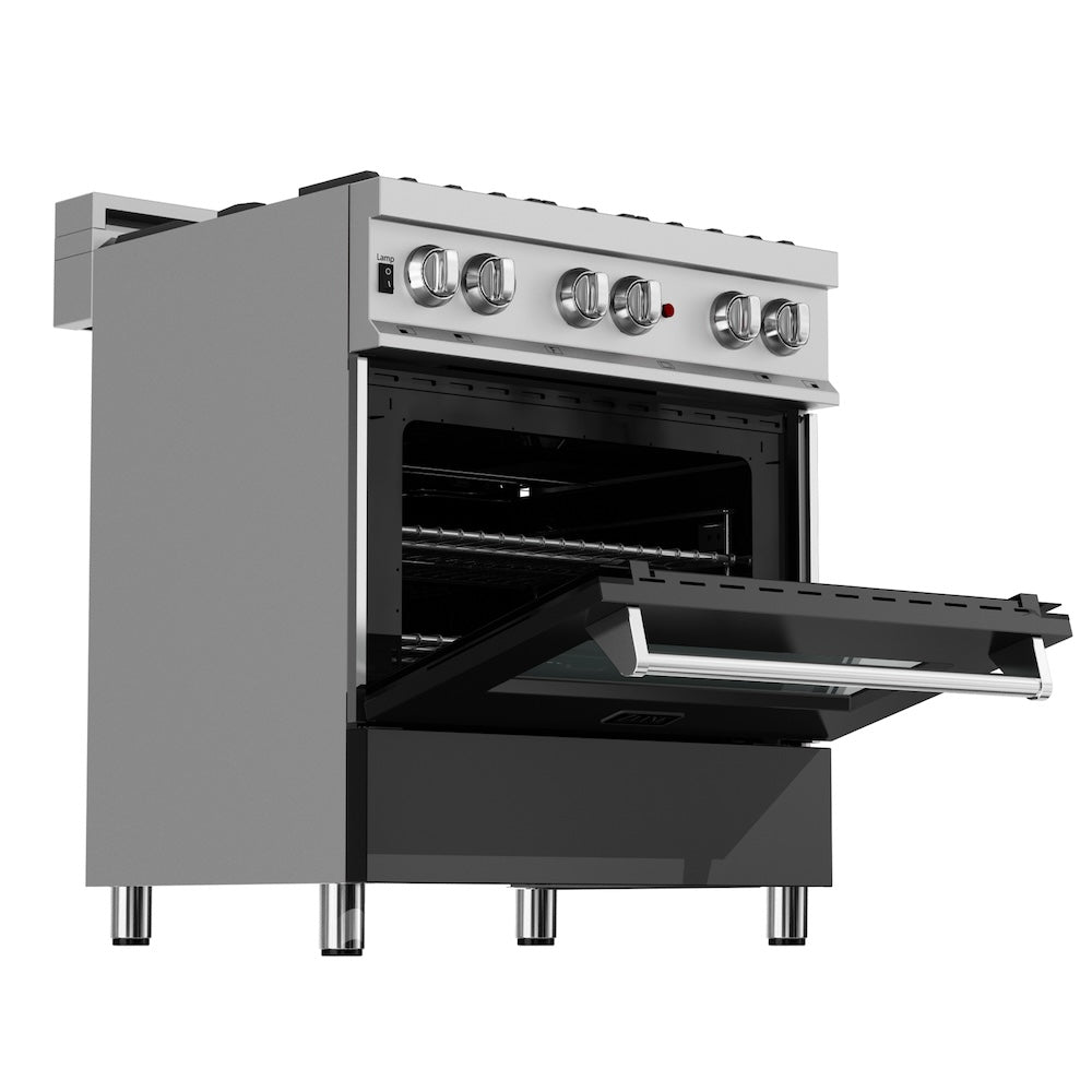 30 In. 4.0 Cu. Ft. Legacy Dual Fuel Range With 4 Burner Gas Cooktop And Electric Convection Oven In Satin Stainless Steel And Black Matte Door RASBLM30