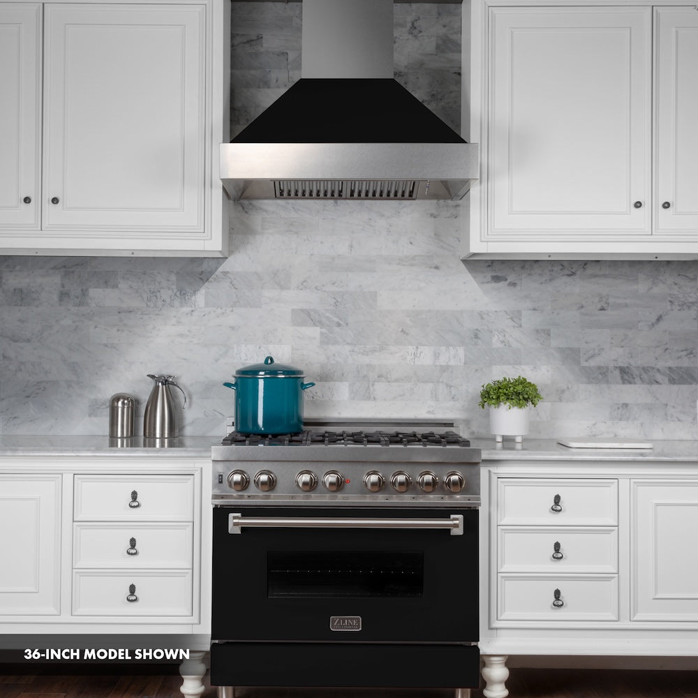 30 In. 4.0 Cu. Ft. Legacy Dual Fuel Range With 4 Burner Gas Cooktop And Electric Convection Oven In Satin Stainless Steel And Black Matte Door RASBLM30