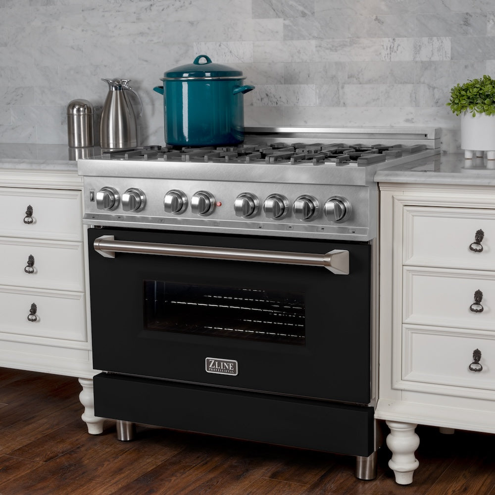 30 In. 4.0 Cu. Ft. Legacy Dual Fuel Range With 4 Burner Gas Cooktop And Electric Convection Oven In Satin Stainless Steel And Black Matte Door RASBLM30