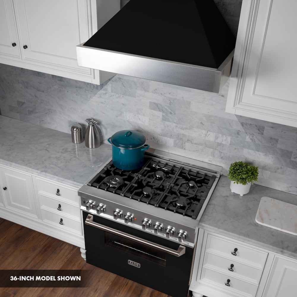 30 In. 4.0 Cu. Ft. Legacy Dual Fuel Range With 4 Burner Gas Cooktop And Electric Convection Oven In Satin Stainless Steel And Black Matte Door RASBLM30