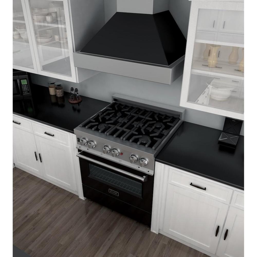 30 In. 4.0 Cu. Ft. Legacy Dual Fuel Range With 4 Burner Gas Cooktop And Electric Convection Oven In Satin Stainless Steel And Black Matte Door RASBLM30