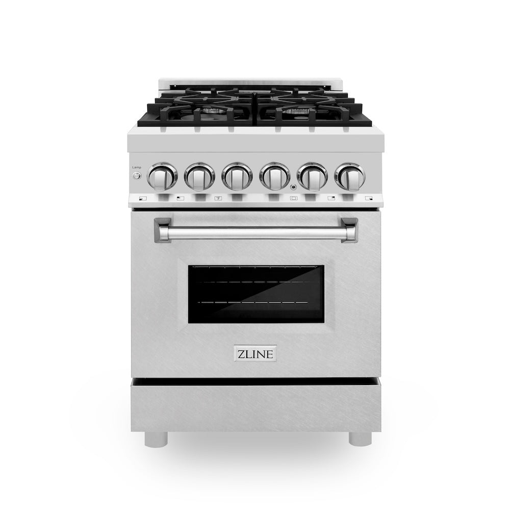 24 In. 2.8 Cu. Ft. Legacy Dual Fuel Range With 4 Burner Gas Cooktop And Electric Convection Oven In Stainless Steel With Satin Stainless Steel Door RASN24