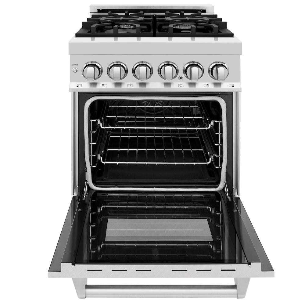 24 In. 2.8 Cu. Ft. Legacy Dual Fuel Range With 4 Burner Gas Cooktop And Electric Convection Oven In Stainless Steel With Satin Stainless Steel Door RASN24