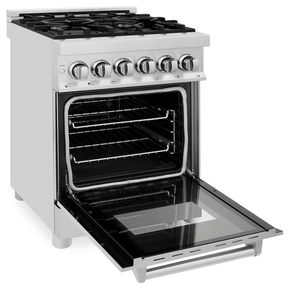 24 In. 2.8 Cu. Ft. Legacy Dual Fuel Range With 4 Burner Gas Cooktop And Electric Convection Oven In Stainless Steel With Satin Stainless Steel Door RASN24