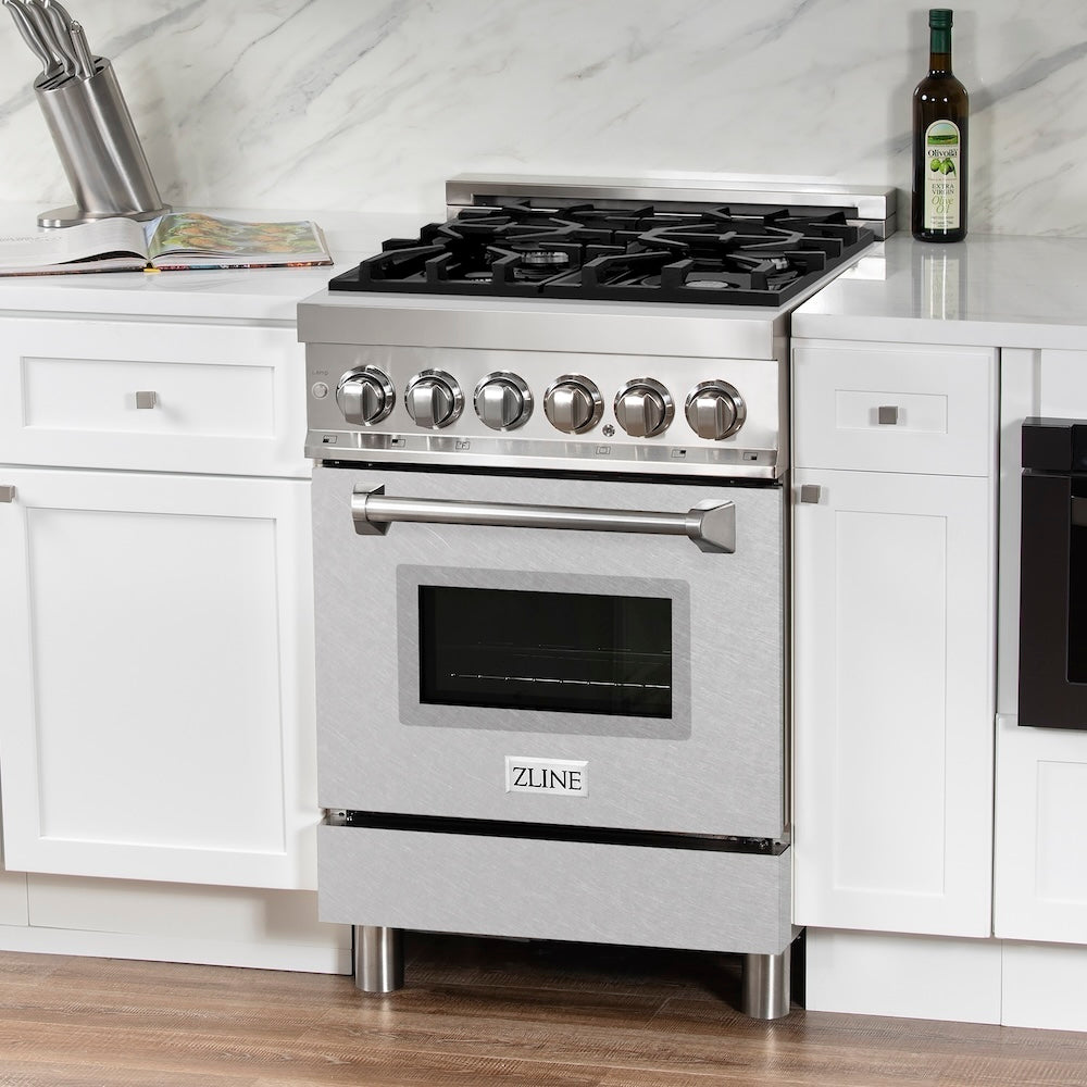 24 In. 2.8 Cu. Ft. Legacy Dual Fuel Range With 4 Burner Gas Cooktop And Electric Convection Oven In Stainless Steel With Satin Stainless Steel Door RASN24
