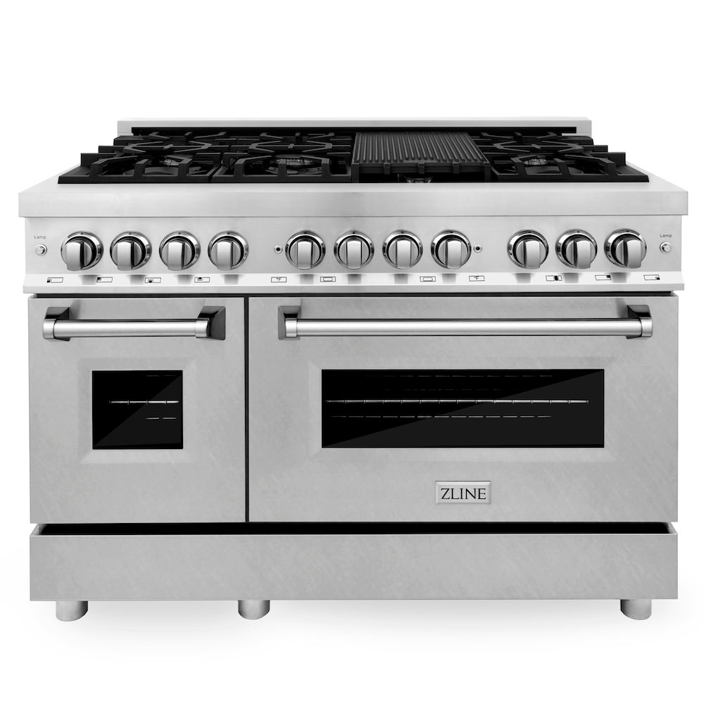 48 In. 6.0 Cu. Ft. Legacy Dual Fuel Range With 7 Burner Gas Cooktop And 2 Electric Ovens In Stainless Steel With Satin Stainless Steel Doors RASN48