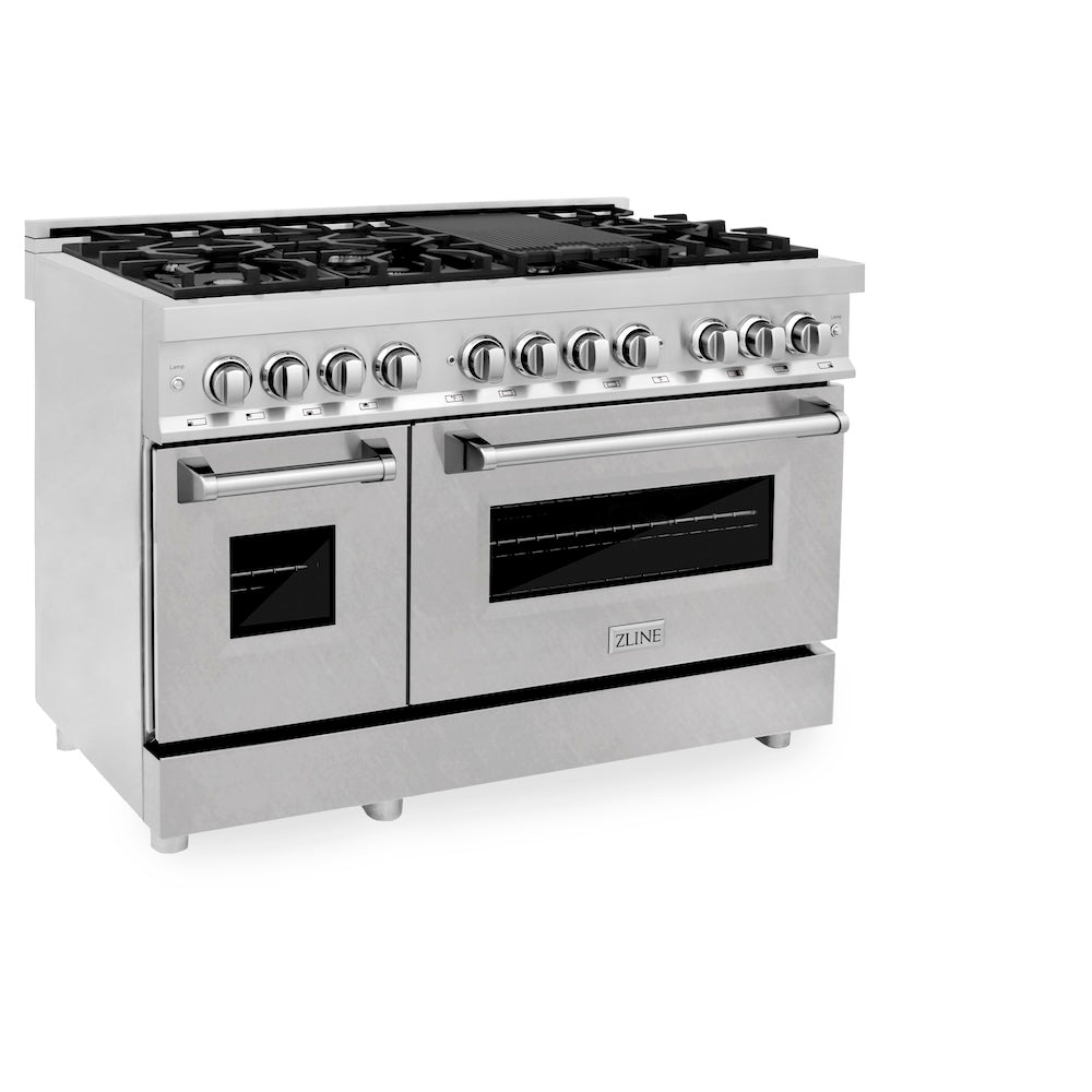 48 In. 6.0 Cu. Ft. Legacy Dual Fuel Range With 7 Burner Gas Cooktop And 2 Electric Ovens In Stainless Steel With Satin Stainless Steel Doors RASN48