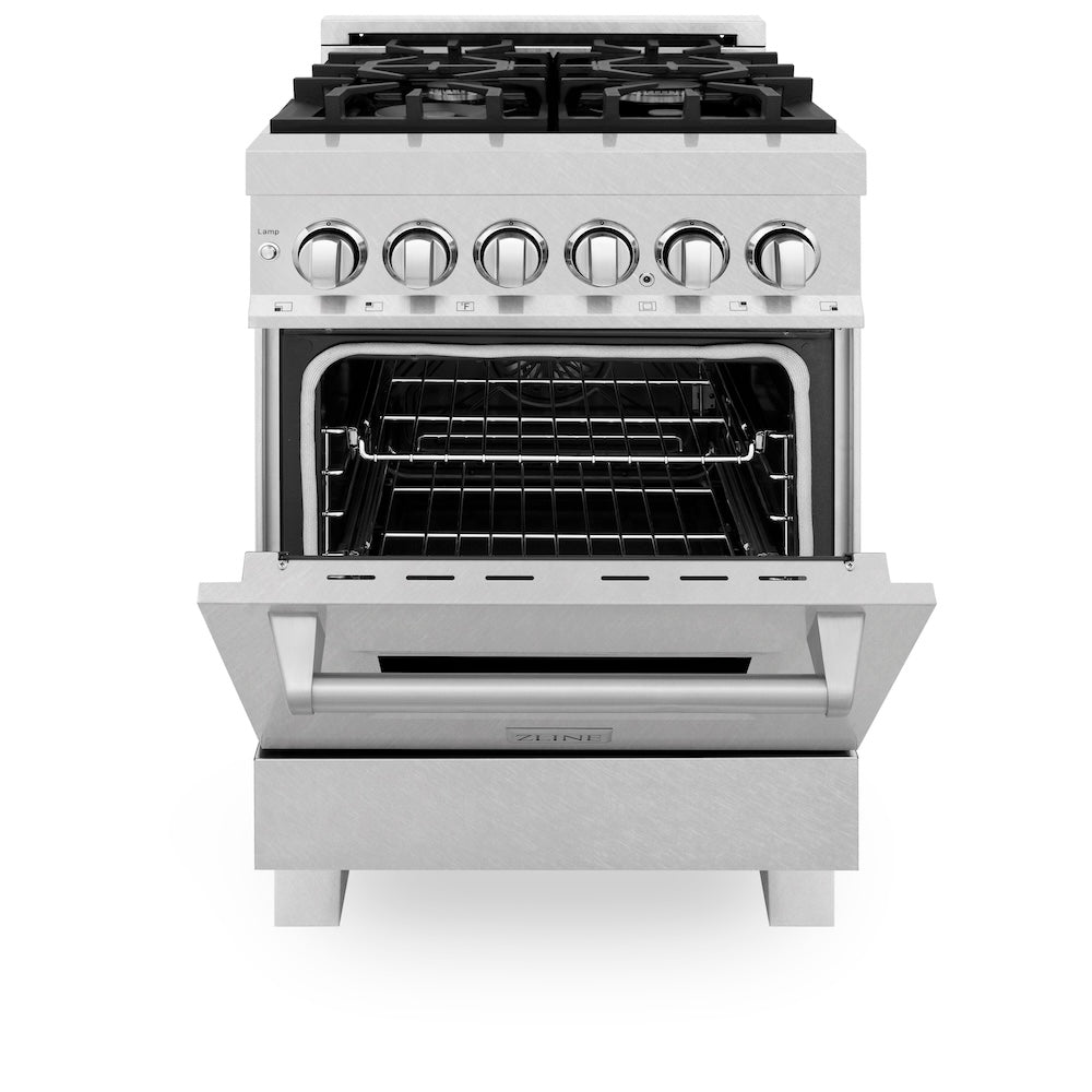 24 In. 2.8 Cu. Ft. Legacy Dual Fuel Range With 4 Burner Gas Cooktop And Electric Convection Oven In Satin Stainless Steel RASSN24