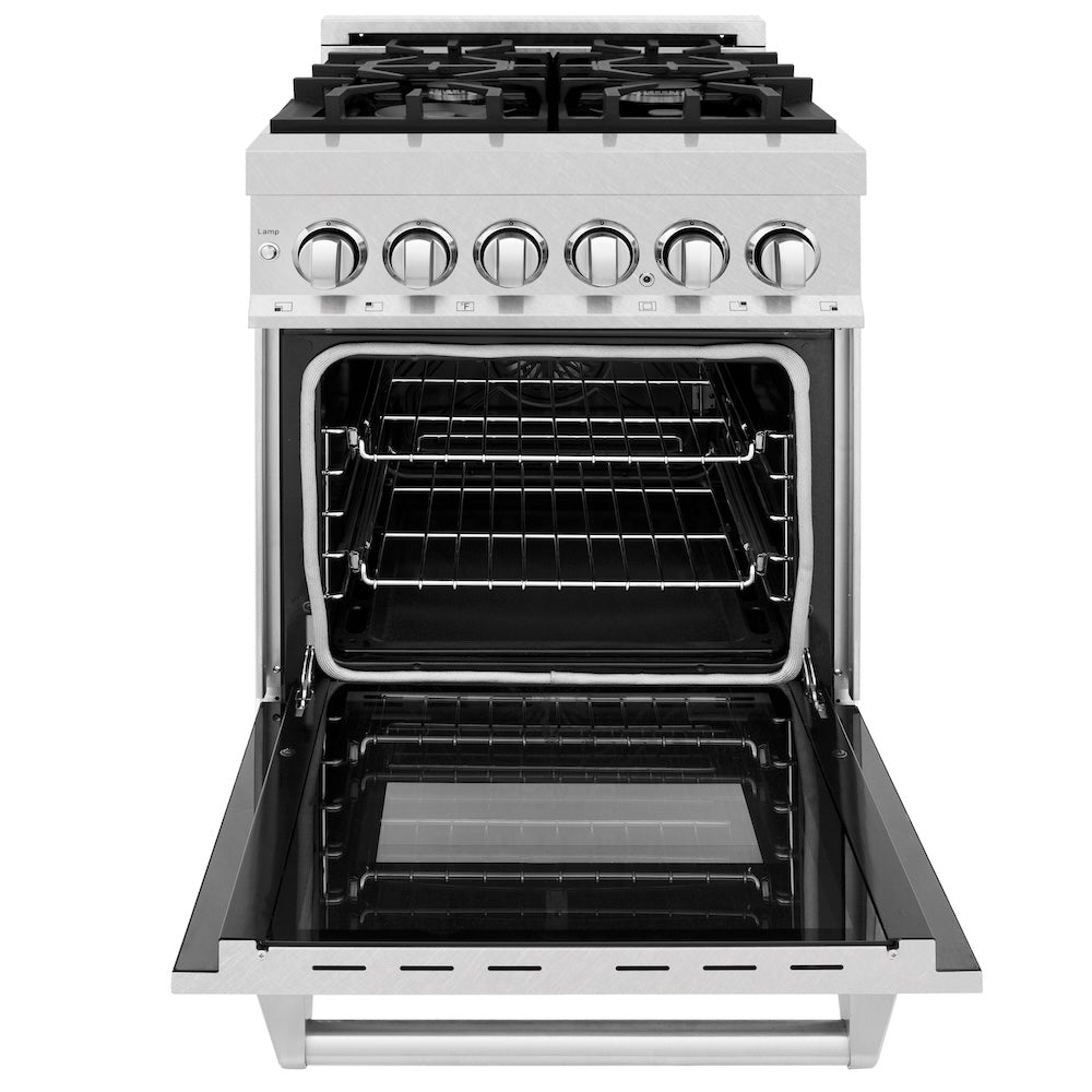 24 In. 2.8 Cu. Ft. Legacy Dual Fuel Range With 4 Burner Gas Cooktop And Electric Convection Oven In Satin Stainless Steel RASSN24