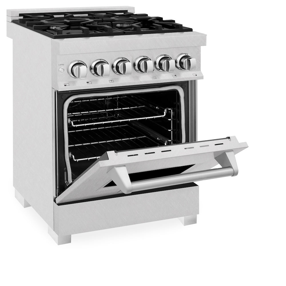 24 In. 2.8 Cu. Ft. Legacy Dual Fuel Range With 4 Burner Gas Cooktop And Electric Convection Oven In Satin Stainless Steel RASSN24