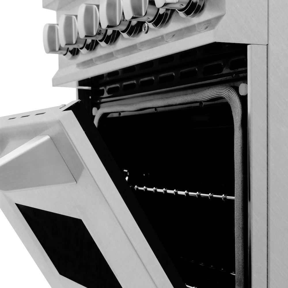 24 In. 2.8 Cu. Ft. Legacy Dual Fuel Range With 4 Burner Gas Cooktop And Electric Convection Oven In Satin Stainless Steel RASSN24