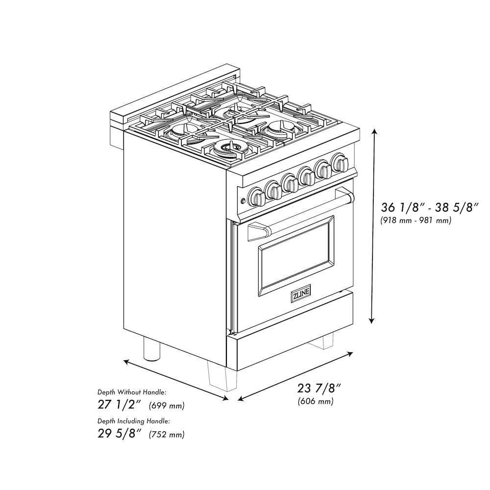 24 In. 2.8 Cu. Ft. Legacy Dual Fuel Range With 4 Burner Gas Cooktop And Electric Convection Oven In Satin Stainless Steel RASSN24