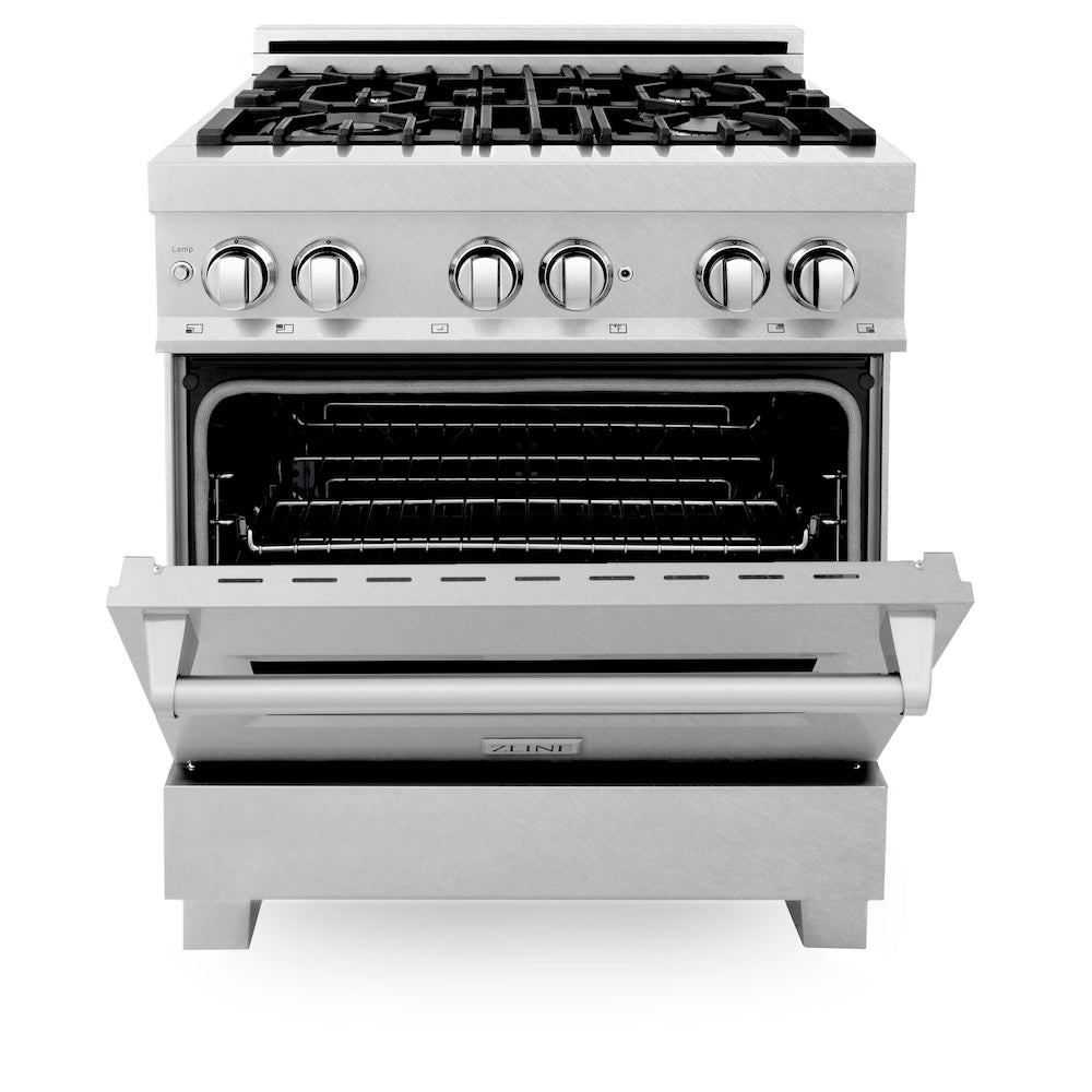 30 In. 4.0 Cu. Ft. Legacy Dual Fuel Range With 4 Burner Gas Cooktop And Electric Convection Oven In Satin Stainless Steel RASSN30