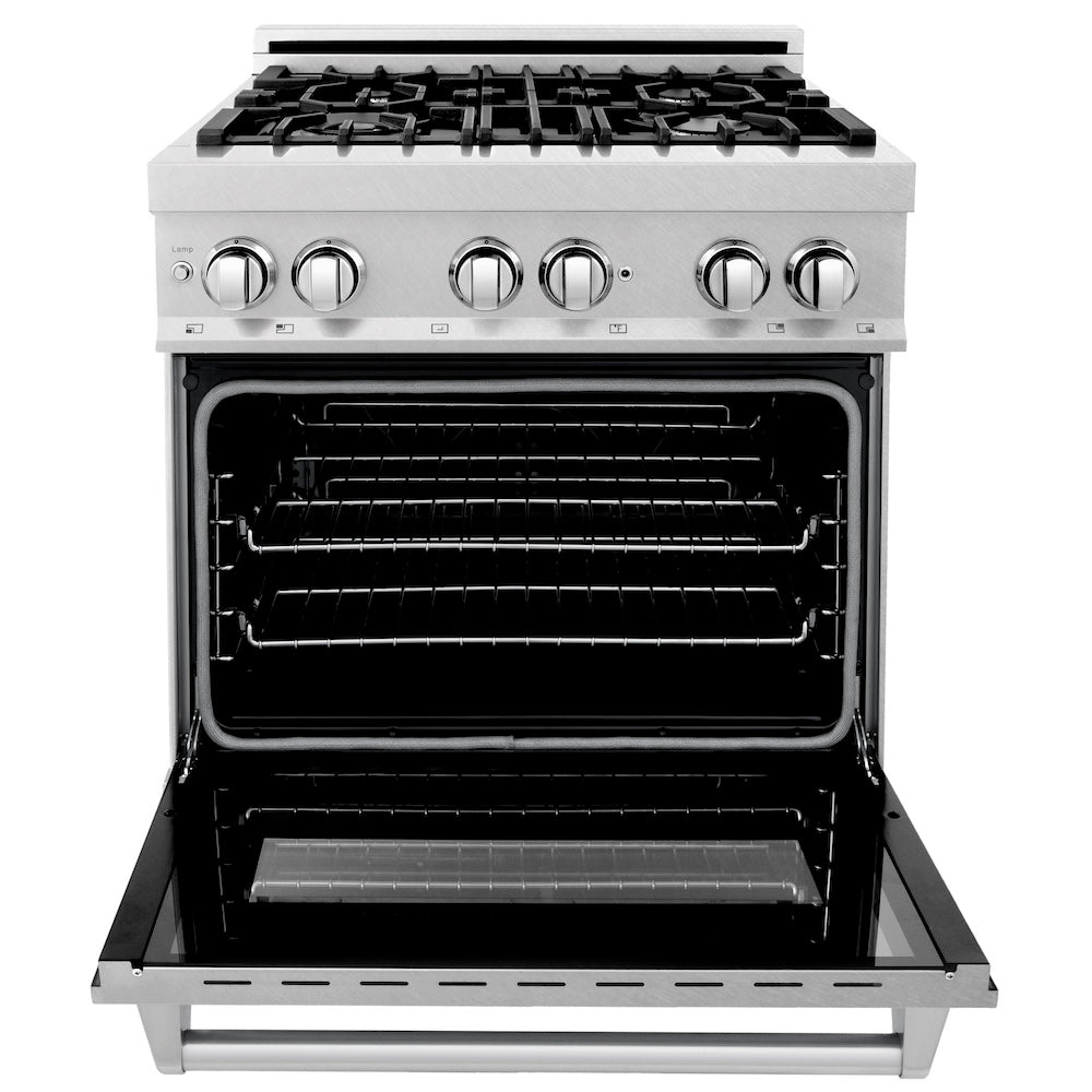 30 In. 4.0 Cu. Ft. Legacy Dual Fuel Range With 4 Burner Gas Cooktop And Electric Convection Oven In Satin Stainless Steel RASSN30