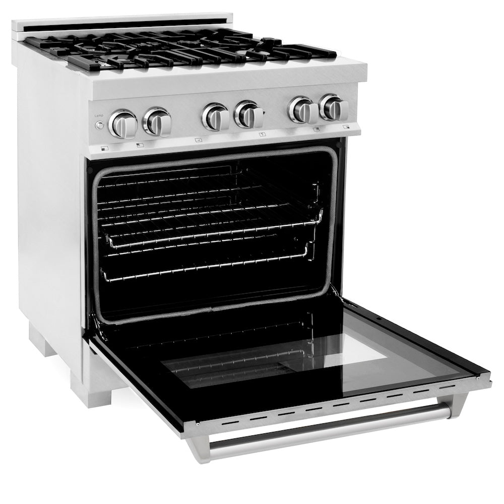 30 In. 4.0 Cu. Ft. Legacy Dual Fuel Range With 4 Burner Gas Cooktop And Electric Convection Oven In Satin Stainless Steel RASSN30