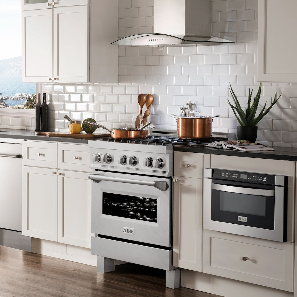 30 In. 4.0 Cu. Ft. Legacy Dual Fuel Range With 4 Burner Gas Cooktop And Electric Convection Oven In Satin Stainless Steel RASSN30