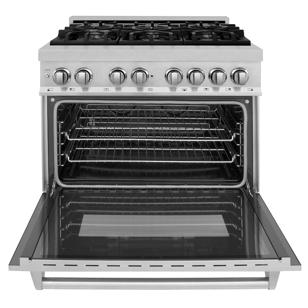 36 In. 4.6 Cu. Ft. Legacy Dual Fuel Range With 6 Burner Gas Cooktop And Electric Convection Oven In Satin Stainless Steel RASSN36