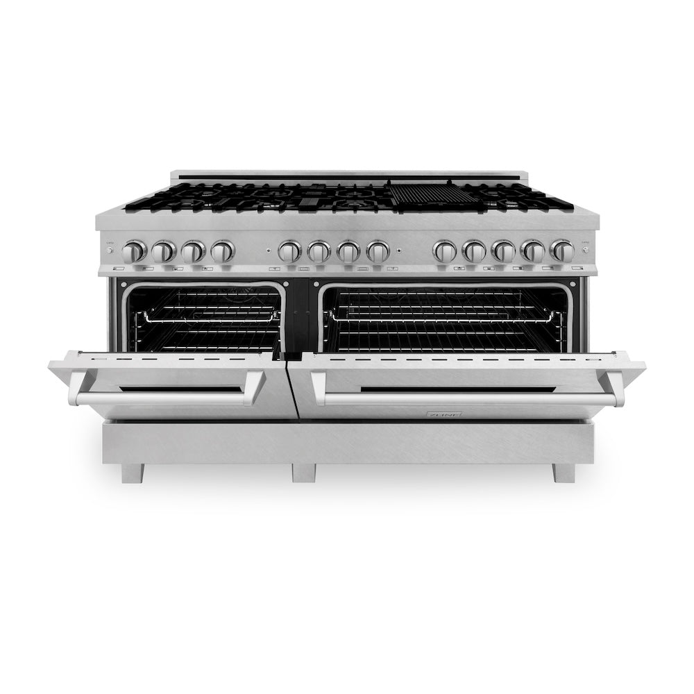 60 In. 7.4 Cu. Ft. Legacy Dual Fuel Range With 9 Burner Gas Cooktop And 2 Electric Convection Ovens In Satin Stainless Steel RASSN60