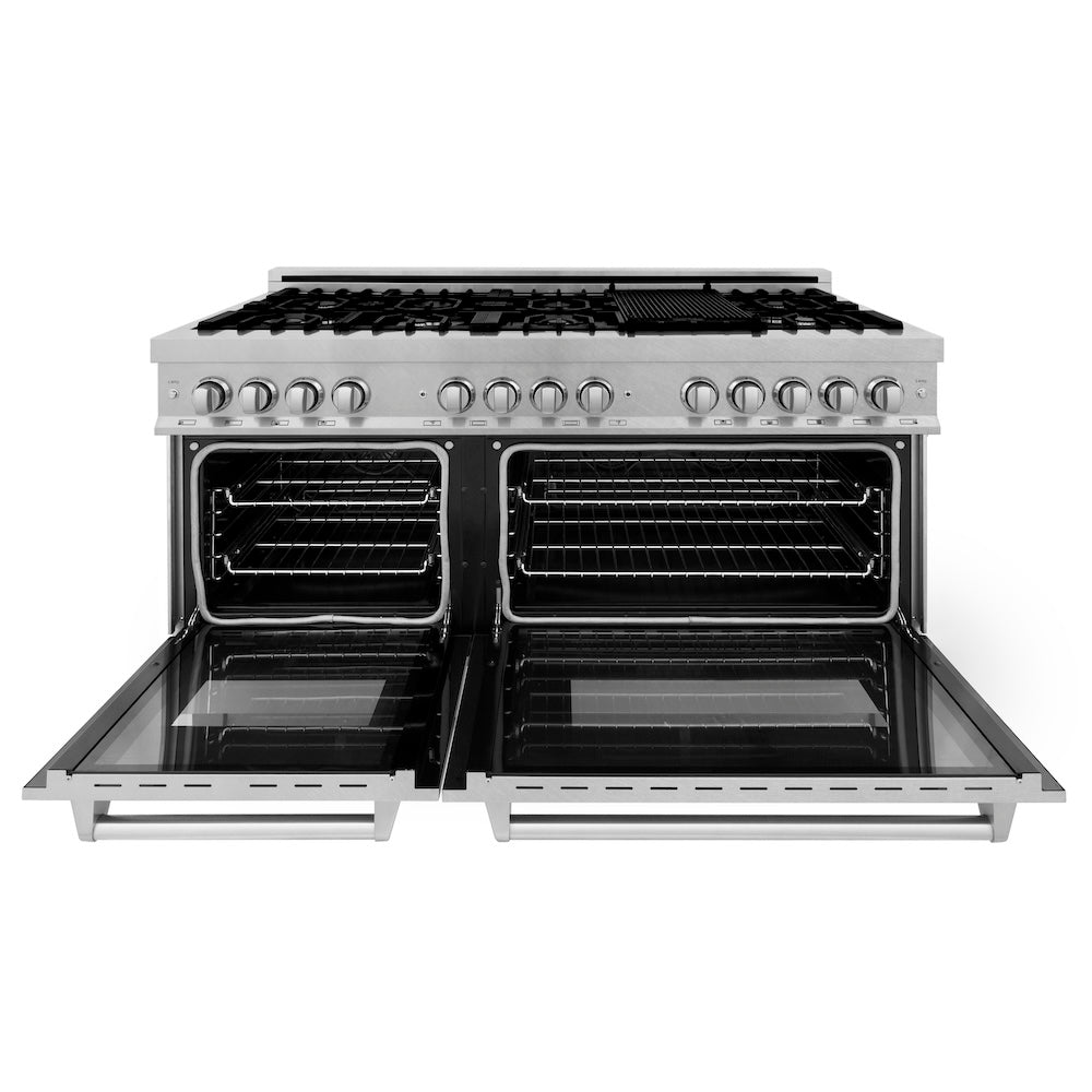 60 In. 7.4 Cu. Ft. Legacy Dual Fuel Range With 9 Burner Gas Cooktop And 2 Electric Convection Ovens In Satin Stainless Steel RASSN60