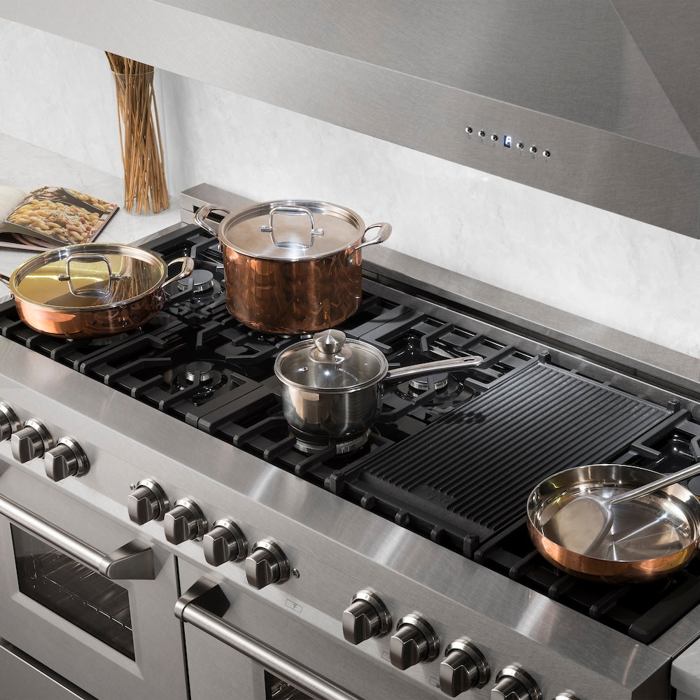 60 In. 7.4 Cu. Ft. Legacy Dual Fuel Range With 9 Burner Gas Cooktop And 2 Electric Convection Ovens In Satin Stainless Steel RASSN60