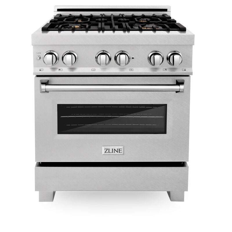 30" 4.0 cu. ft. Dual Fuel Range with Gas Stove and Electric Oven in DuraSnow® (RAS-30) -DuraSnow® with Brass Burners RASSNBR30