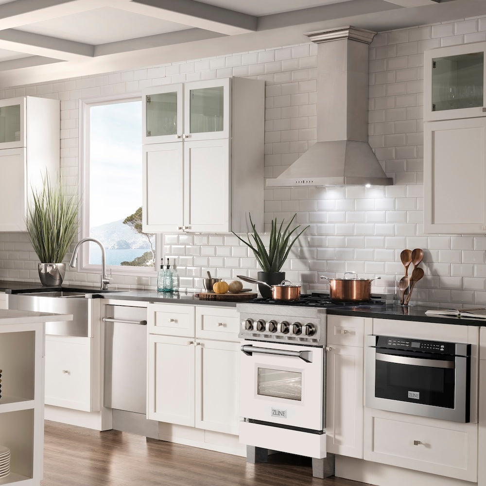 24 In. 2.8 Cu. Ft. Legacy Dual Fuel Range With 4 Burner Gas Cooktop And Electric Convection Oven In Satin Stainless Steel And White Matte Door RASWM24