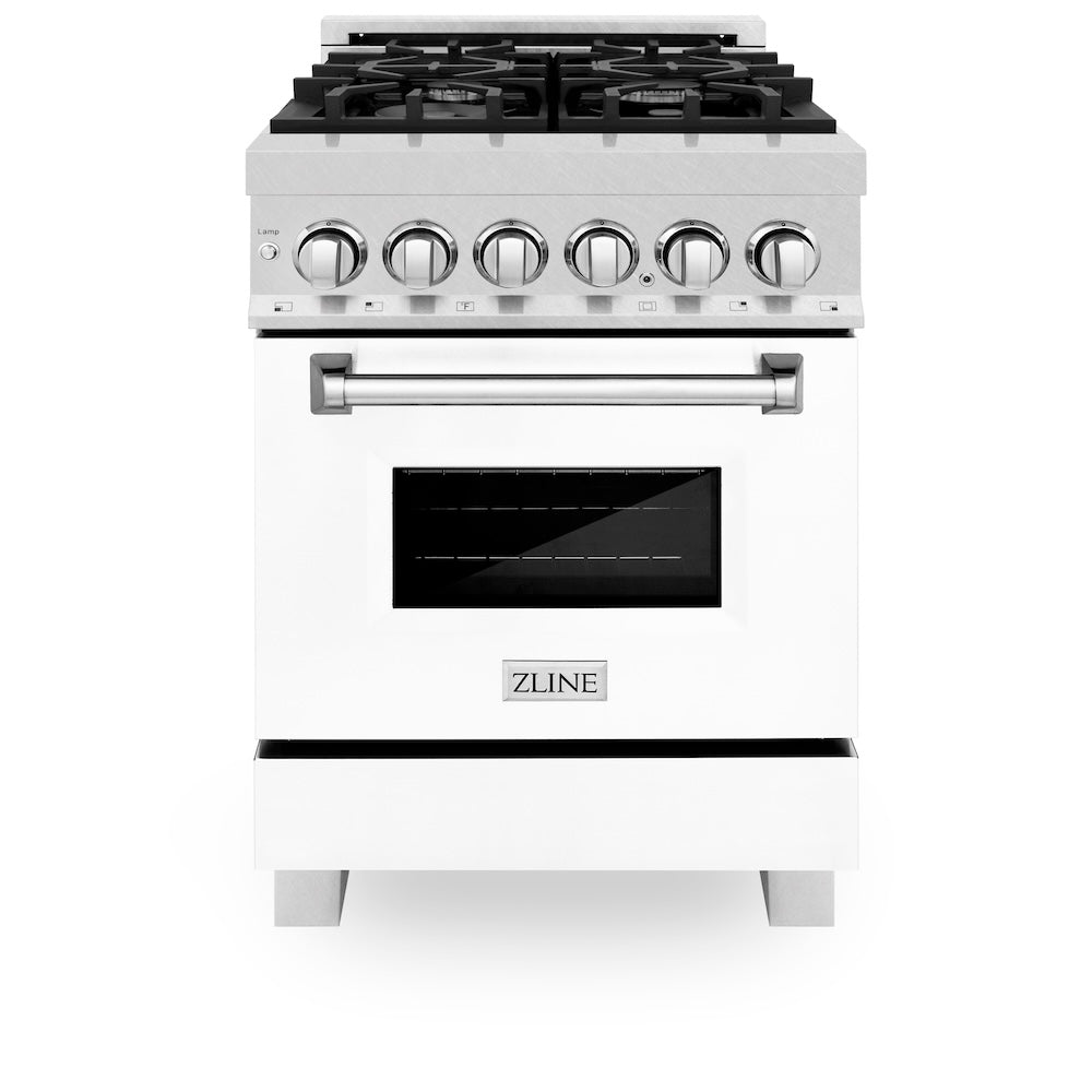 24 In. 2.8 Cu. Ft. Legacy Dual Fuel Range With 4 Burner Gas Cooktop And Electric Convection Oven In Satin Stainless Steel And White Matte Door RASWM24
