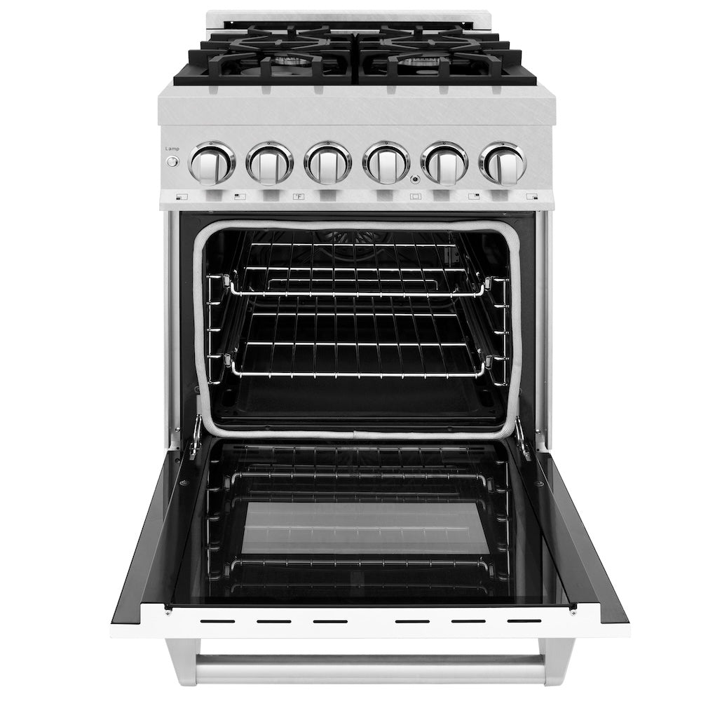 24 In. 2.8 Cu. Ft. Legacy Dual Fuel Range With 4 Burner Gas Cooktop And Electric Convection Oven In Satin Stainless Steel And White Matte Door RASWM24