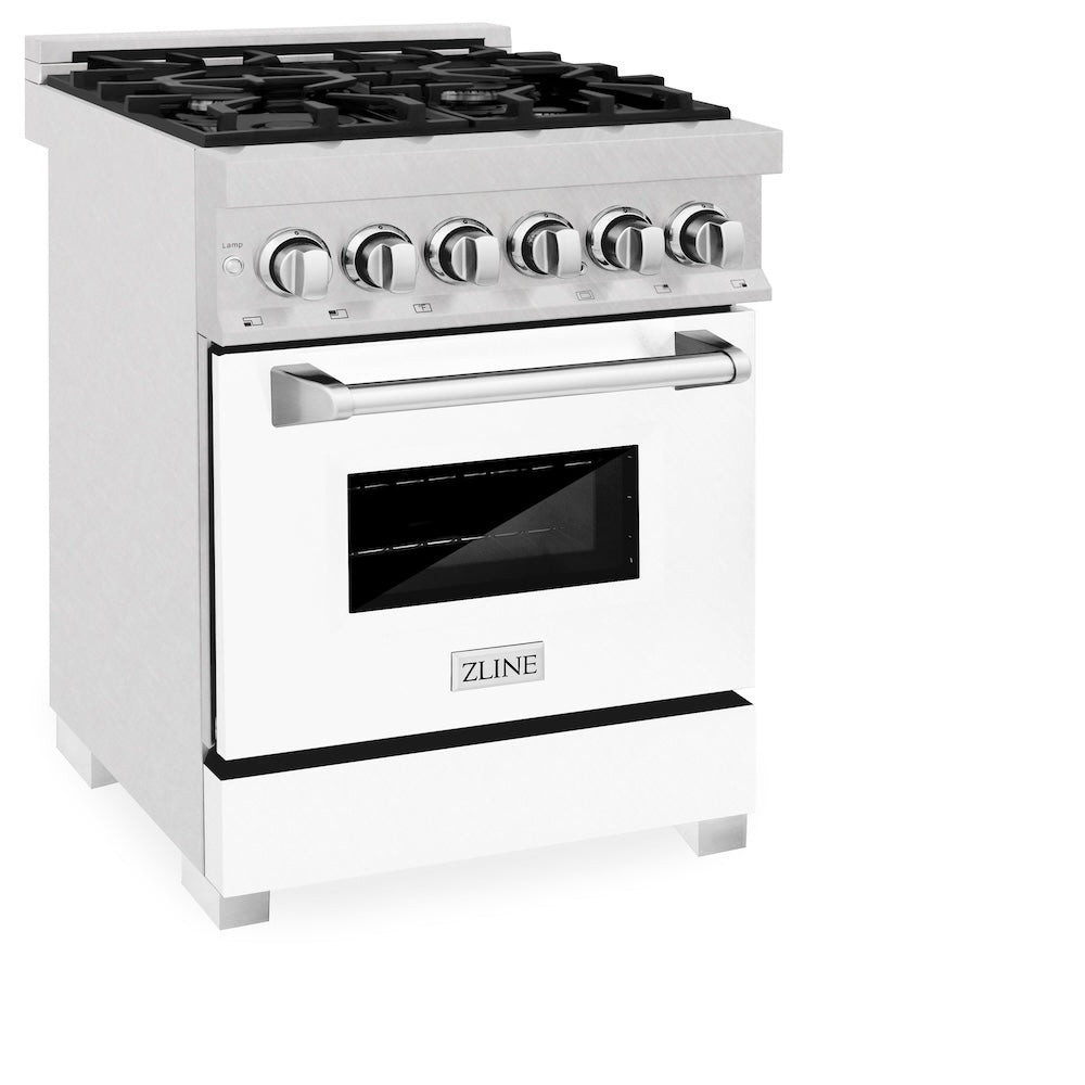 24 In. 2.8 Cu. Ft. Legacy Dual Fuel Range With 4 Burner Gas Cooktop And Electric Convection Oven In Satin Stainless Steel And White Matte Door RASWM24