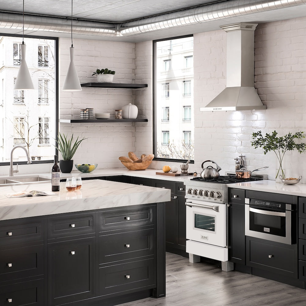 24 In. 2.8 Cu. Ft. Legacy Dual Fuel Range With 4 Burner Gas Cooktop And Electric Convection Oven In Satin Stainless Steel And White Matte Door RASWM24