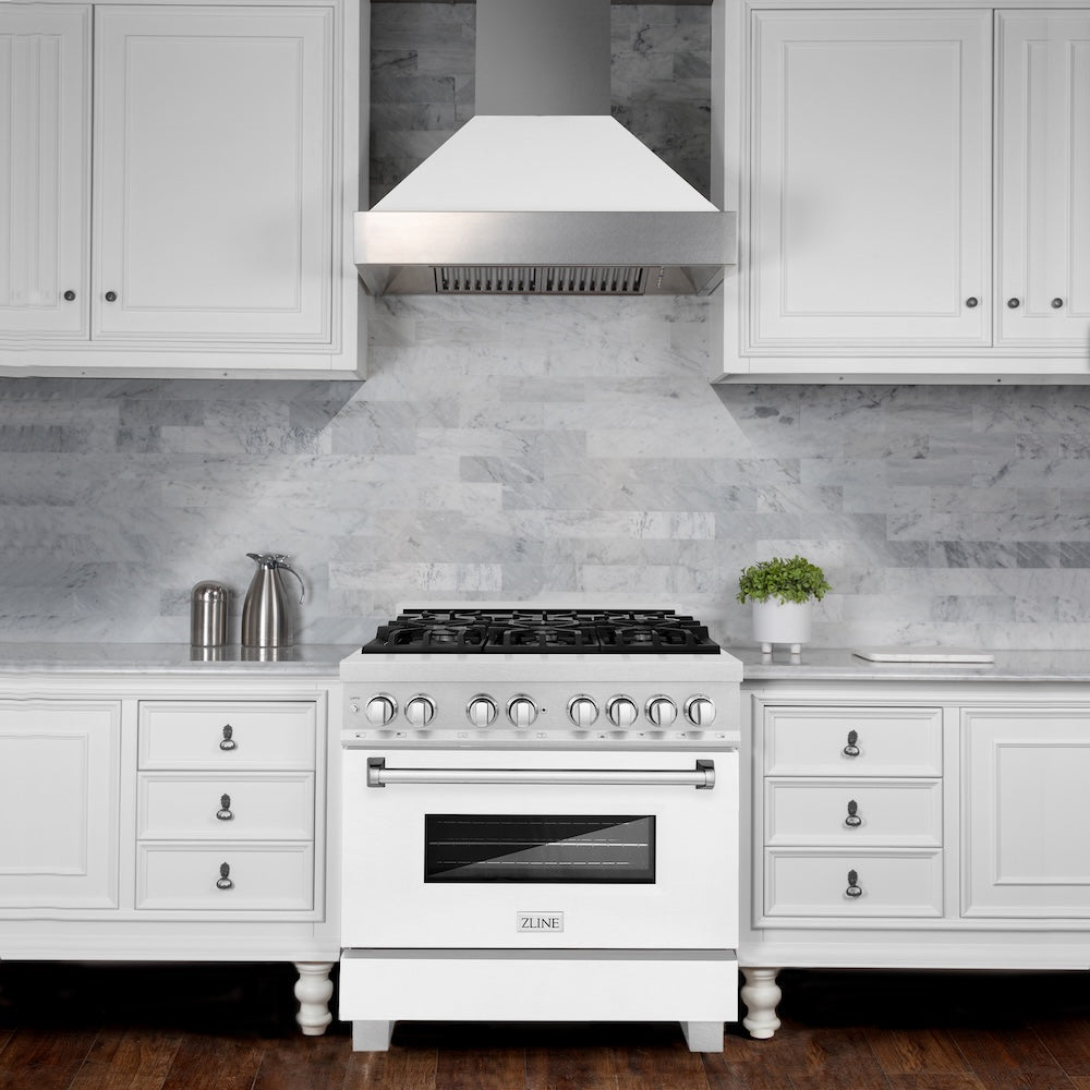 36 In. 4.6 Cu. Ft. Legacy Dual Fuel Range With 6 Burner Gas Cooktop And Electric Convection Oven In Satin Stainless Steel And White Matte Door RASWM36