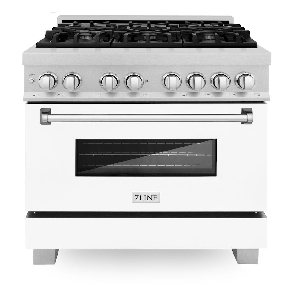 36 In. 4.6 Cu. Ft. Legacy Dual Fuel Range With 6 Burner Gas Cooktop And Electric Convection Oven In Satin Stainless Steel And White Matte Door RASWM36